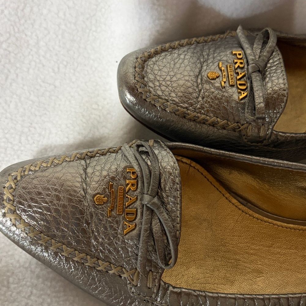 Prada Metallic Silver Loafers - Picture 2 of 7